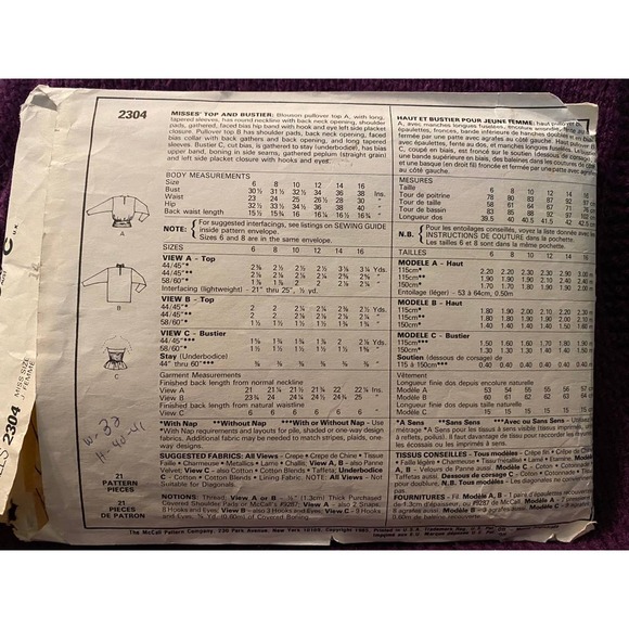McCalls Sewing pattern 2304 bat wing blouse top sz 14 - Picture 3 of 5